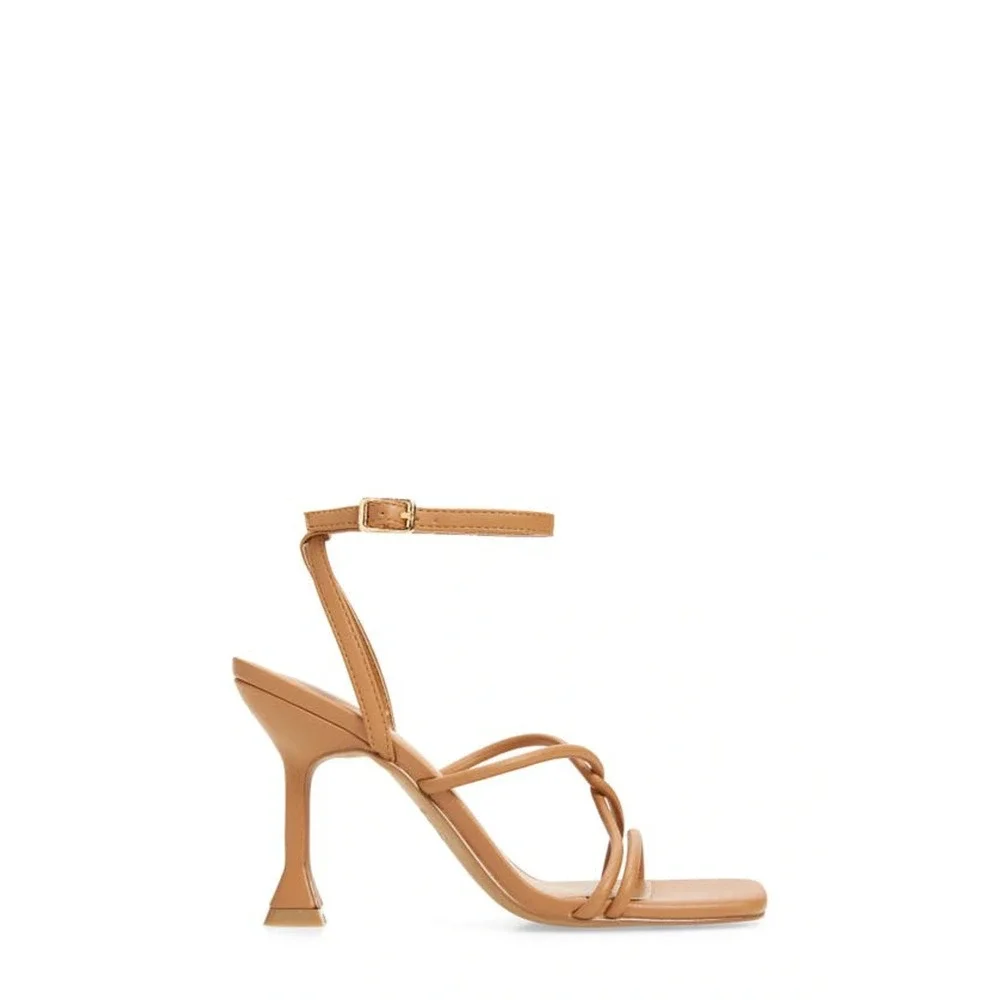 Open Edit Reggie Tan Strappy Square Toe Heels Sandals SZ 9.5 Minimalist Cognac
